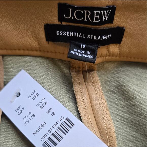 R J.Crew Tan Faux Leather Pants Straight Leg Essential NWT Women's Plus Size 18 - Picture 8 of 10